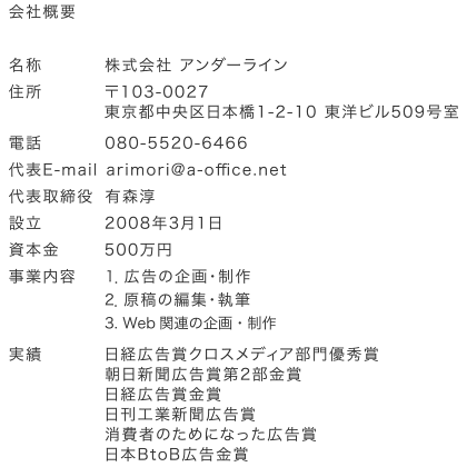 会社概要	株式会社 アンダーライン